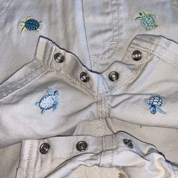 bt Kids,6-9m, Tan Coverall Shorts, Embroid. Blue & Green Turtles, Adjust. Straps - Picture 10 of 10